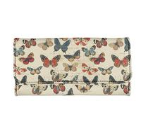 Kuiaobaty Retro Butterflies Ladies Long Trifold Clutch Wallet Metal Buckle, Vintage Butterfly Print Soft PU Leather Wallet with Card Slots