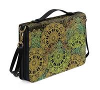 Kuiaobaty Retro Mandala Floral Bible Case Large Leather Book Bag with Zip, Ethnic Lotus Flower Faux Leather Book Case Church Handle Book Bag for Women
