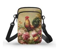 Kuiaobaty Retro Rooster Crossbody Purses for Women Cellphone Credit Card Wallet, Chicken Flowers Small Sing Bag with Adjustable Shoulder Strap