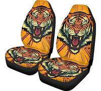 Kuiaobaty Roar Tiger Art Auto Seat Covers for Heavy Duty 2 Pcs Front Seat Only, Painting Tigers Stretchy Car Seat Cover Car Interior Decor