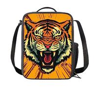 Kuiaobaty Roar Tiger Print Kids Lunch Bag Tiger Graphic Insulated Lunch Box with Side Mesh Pocket Boy Food Bag Meal Bag for Work