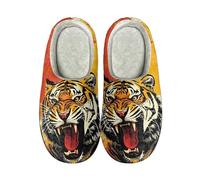 Kuiaobaty Roar Tiger Print Warm Flannel Fluffy Slippers House Slides Shoes, Painting Tigers Soft Sole Cozy Women Home Slippers