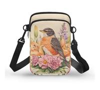 Kuiaobaty Robin Flowers Small Crossbody Bags for Women, Hand Drawn Bird Floral Cell Phone Mini Shoulder Purse Wallet for Travel