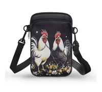 Kuiaobaty Rooster Painting Crossbody Purses for Women Cellphone Credit Card Wallet, Vintage Drawn Chickens Small Sing Bag with Shoulder Strap