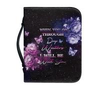 Kuiaobaty Rose Floral God Saying Women Bible Cover Purple Rose Flower Faux Leather Book Carry Case,7.5X 10-Inch,Gift for Men Women Father Kids 4 Size