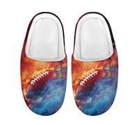 Kuiaobaty Rugby Print Kids Slippers Winter-Ready Cozy Slipper with Plush Lining, Fire Flames Rugby Warm Fuzzy House Slip On Shoes Anti-Slip