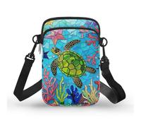 Kuiaobaty Sea Turtle Small Crossbody Bags for Women, Mosaic Art Turtle Coral Print Cell Phone Holder Belt Bag Cross Body Pouch