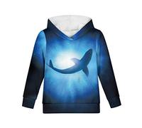 Kuiaobaty Shark Hoodie for Boys Kids Navy Blue Sport Sweatshirt with Pocket, Sea Fishes Long Sleeve Tops Unisex Hooded Pullover