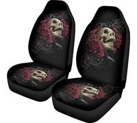 Kuiaobaty Skulls 2pcs Universal Car Front Seat Covers Breathable, Red Roses Gothic Skeleton Flower Car Decor Accessories