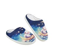 Kuiaobaty Sleepy Cat Kids' Fuzzy Slippers Galaxy Moon Stars Warm Slip On Slipper, Kitty Cozy Memory Foam House Shoes Winter Anti-Slip