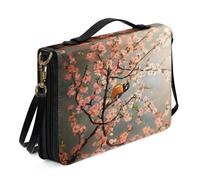 Kuiaobaty Sparrow Print PU Leather Bible Cover with Shoulder Strap,Pink Peach Blossom Bird Book Organizer Bag Prayer Bible Protector for Women Mother