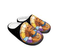 Kuiaobaty Stained Glass Dog Women's Scuff Slippers Slip-on Indoor House Shoes, Dachshund Dog Memory Foam Winter Slippers with Warm Fleece Lining