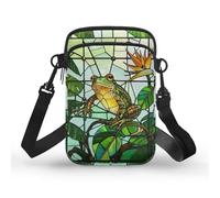 Kuiaobaty Stained Glass Frog Small Crossbody Bag for Women Purse Cell Pouch & Handbag, Frog Flowers Zipper Mini Sling Bags Adjustable Strap