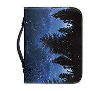 Kuiaobaty Starry Night Forest Book Cover Case for Notebook,Novel,Bible, Handle Zipper PU Leather Carrying Book Case for Men,Women Kids