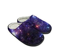 Kuiaobaty Starry Sky Slippers for Men Women Comfort Flannel Fleece House Shoes, Galaxy Stars Anti-Skid Sole Slip on Slippers with Memory Foam