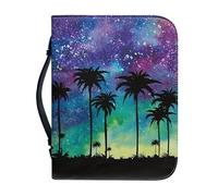Kuiaobaty Starry Sky Tree Case for Notebook, Novel, Beach Night Palm Tote Holder Organizer With Handle, Purple Blue Bag