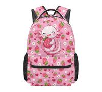 Kuiaobaty Strawberry Axolotl Backpack for Kids Girls - No More Sore Shoulders, 17 Inch Lightweight Bookbag for Elementary Shcool Ideal for Multiple Scenarios