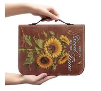 Kuiaobaty Sunflower Butterfly Book Bag with Handle God Saying Print Leather Book Protector Covers Dustproof, Women Carrying Book Case 4 Size