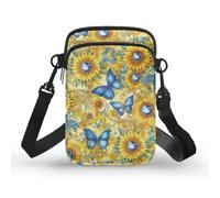 Kuiaobaty Sunflower Butterfly Crossbody Phone Bags Blue Morpho Butterfly Messenger Shoulder Bag, Sunflowers Small Mobile Phone Wallet Bags