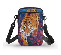 Kuiaobaty Tiger Flower Painting Crossbody Phone Purse for Women Cross Body Bags, Oil Painted Tiger Mini Messenger Bag for Outdoor Passport Handbag
