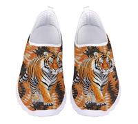 Kuiaobaty Tiger Print Slip On Trainers for Women Wide Fit Athletic Sneakers, Orange Black Tie-dye Comfortable Walking Shoes with Memory Foam