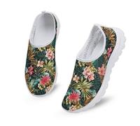 Kuiaobaty Tropical Flowers Walking Shoes Soft Mesh Anti-Slip Sneakers Fitness Shoes, Hawaii Floral Leaves Slip One Jogging Shoes Breathable