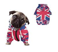 Kuiaobaty Union Jack Flag Zipper Hooded Pet Clothing Breathable Dog Hoodies, Graffiti UK Flag Puppy Pullover for Small Medium Dogs