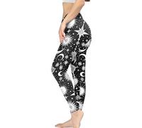 Kuiaobaty Vintage Sun Moon Leggings for Women High Waisted Tummy Control, Celestial Art Stars Yoga Pants Workout Running Sports Activewear, 31"