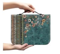 Kuiaobaty Vintage Teal Floral Bible Cover - PU Leather Book Case Protective with Handle, Best Gifts for Women, Girls, Mother