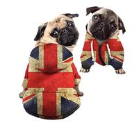 Kuiaobaty Vintage UK Flag Dog Sweatshirt for Small Dogs Pets Hoodies, Union Jack Flag Autumn Hoody Outdoor Dog Clothes Pullover