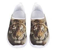 Kuiaobaty Watercolor Tiger Print Sneaker Mesh Slip on Walking Shoe for Women, Animal Tigers Painting Tennis Breathable Sport Trainers Lightweight
