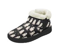 Kuiaobaty White Ghosts Snow Boots for Women Halloween Ghosts Wide Fit Winter Booties Slipper, Ladies Bootee House Shoes Memory Foam, Size 12