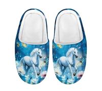 Kuiaobaty White Horse Kids Winter Slippers Memory Foam Slip On House Shoes, Magical Forest Horse Girls Warm Fleece Lining Slippers Indoor/Outdoor
