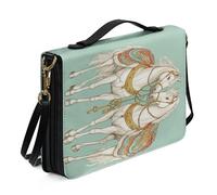 Kuiaobaty White Horse Pattern Leather Bible Bag Tribal Animal Horses Carrying Book Case for Women Men Girls, Bible Cover Case with Inside Pen Slots