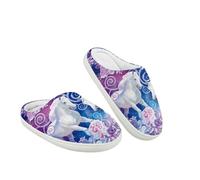 Kuiaobaty White Horse Winter Slippers for Girls - Horse Floral Fuzzy Slip On Slippers, Magical Starry Purple Indoor House Shoes Anti-Skid Sole
