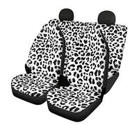 Kuiaobaty White Leopard Print Car Seat Covers 4 Pcs, Snow Leopard Texture Cars Interior Protector Flat Cloth Universal Fit