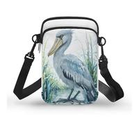 Kuiaobaty White Shoebill Crossbody Purses for Women Cellphone Credit Card Wallet, Shoebill Bird Painting Small Sing Bag with Adjustable Strap