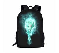 Kuiaobaty White Wolf Backpack for Girls School Bags, Turquoise Fox Animal Rucksack for Men Wolves Boys Bookbag Women Causal Daypack Black