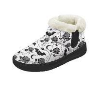 Kuiaobaty Witch Bats Womens Winter Snow Boots Gothic Roses Crescent Moons Faux Fur Lined Walking Boots, Ladies Warm Bootie Slippers Soft, Size 7