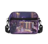 Kuiaobaty Witch Book Print Crossbody Bag for Women Multi-Pocket, Witchy Cat Print Shoulder Handbags Travel Messenger Bag with Adjustable Wide Strap