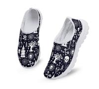 Kuiaobaty Witchy Castles Slip on Trainers for Women Skulls Spiderweb Sneakers, Black Soft Sole Running Shoes Breathable Mesh Walking Shoes