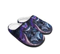 Kuiaobaty Wolf Print Womens Cozy Memory Foam Scuff Slippers Sandal, Wolf Butterfly Indoor Slippers Indoor Outdoor Anti Skid Home Shoes