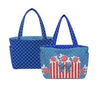 Kuiaobaty Women American Flag 1776 2026 Quilted Tote Bag Light weight Two Tone Quilted Purse with Side Pocket Soft Large Capacity Tote Bag Independence Day Gifts (Blue)