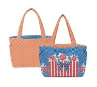 Kuiaobaty Women American Flag 1776 2026 Quilted Tote Bag Light weight Two Tone Quilted Purse with Side Pocket Soft Large Capacity Tote Bag Independence Day Gifts (Orange)