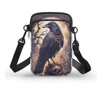 Kuiaobaty Women Crow Skull Forest Print Crossbody Phone Bag Gothic Bird Skeleton Shoulder Bag for Phone Wallet Purses with Adjustable Shoulder Strap