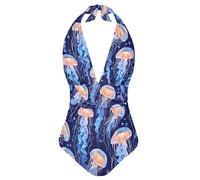 Kuiaobaty Women One Piece Swimsuits Tummy Control, Cow Spots Halter Neck Tie Knotted Swimming Costume Swimwear