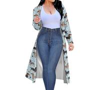 Kuiaobaty Women Open Front Down Cardigans Knee Length,Sea Turtles,Skeleton, Ethnic Flowers V Neck House Coats Casual Maxi Jumper