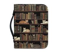 Kuiaobaty Women's Bible Cover Antique Bookshelf Cat Print Book Carry Case, Books Protective 7.5X 10-Inch, Bookish Gift for Women 4 Size,2XL
