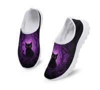 Kuiaobaty Womens Black Cat Casual Loafer Slip On Flat Pumps Trainers,Gothic Purple Forest Kitten Comfortable Working Nurse Shoes Lightweight Sneakers
