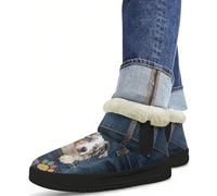 Kuiaobaty Women's Boot Slippers Australian Shepherd Snow Boots with Fluffy Lined, Jeans Pocket Puppy Dogs Winter Bootie Slippers Anti-Slip, Size 8